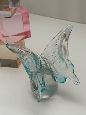 Glass Blue Butterfly Paperweight - Home Art Accent